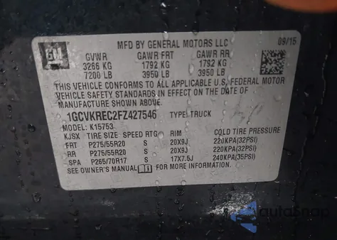 2015 Chevrolet Silverado 1500 1Lt from USA, damaged, VIN 1GCVKREC2FZ427546